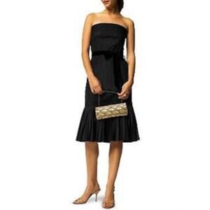 Banana Republic Black Silk Taffeta Lace Strapless Midi Cocktail Dress 8 formal